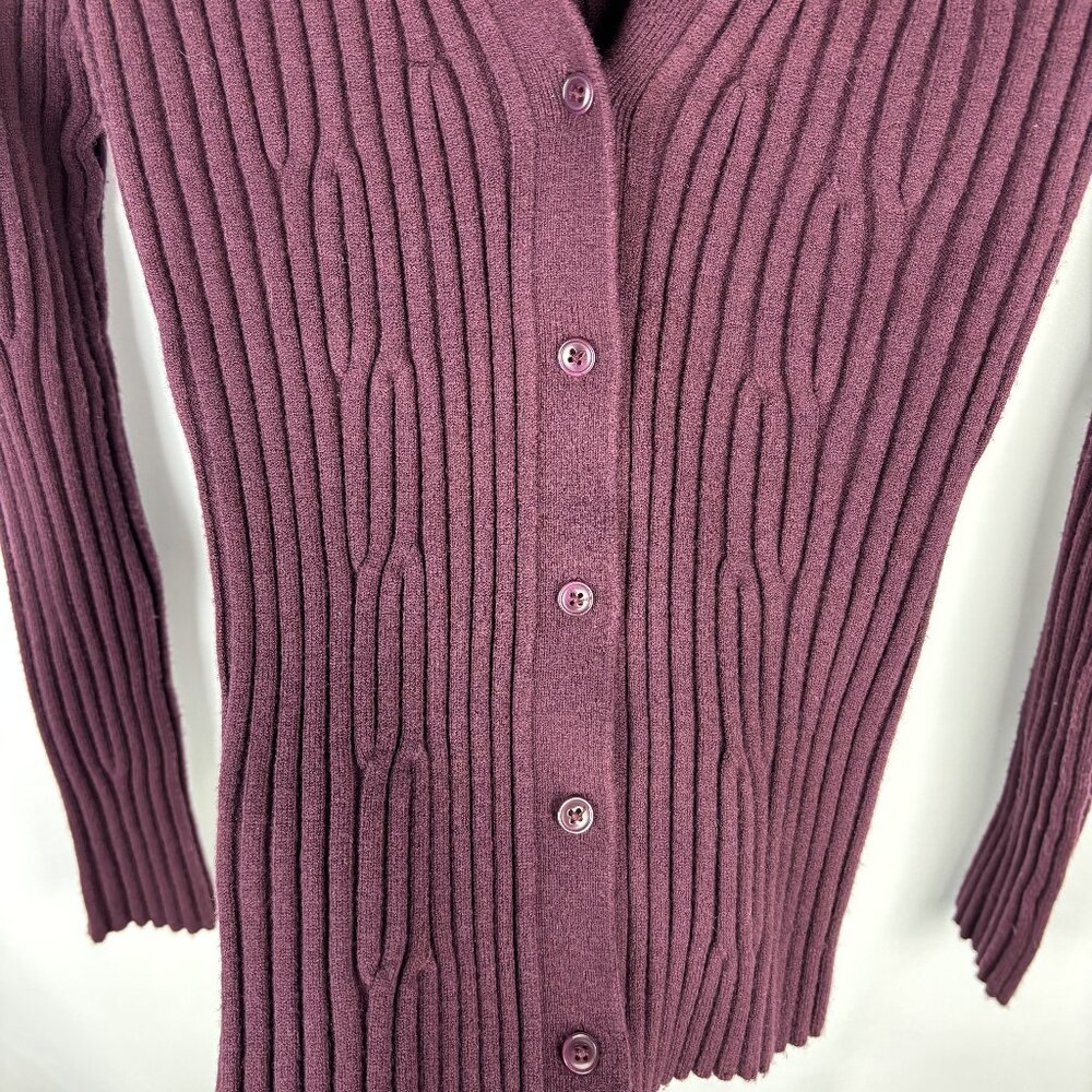 XS Button Up Cardigan V Neck Long Sleeve Soft Stretch Paige Shirin Ribbed Top - Picture 4 of 10